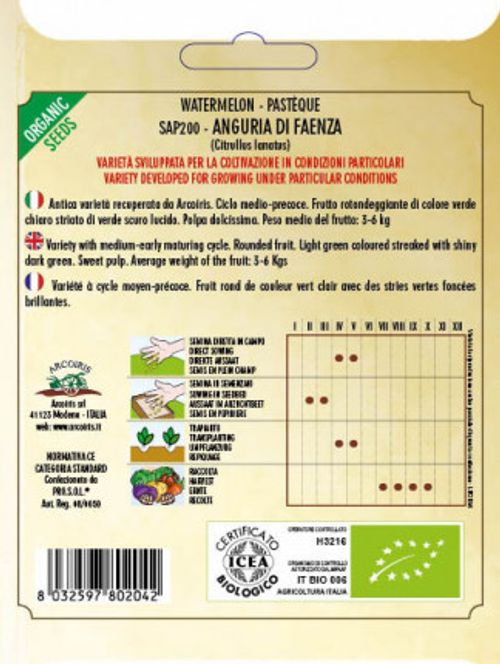Påse med vattenmelonfrö av sorten ANGURIA DI FAENZA