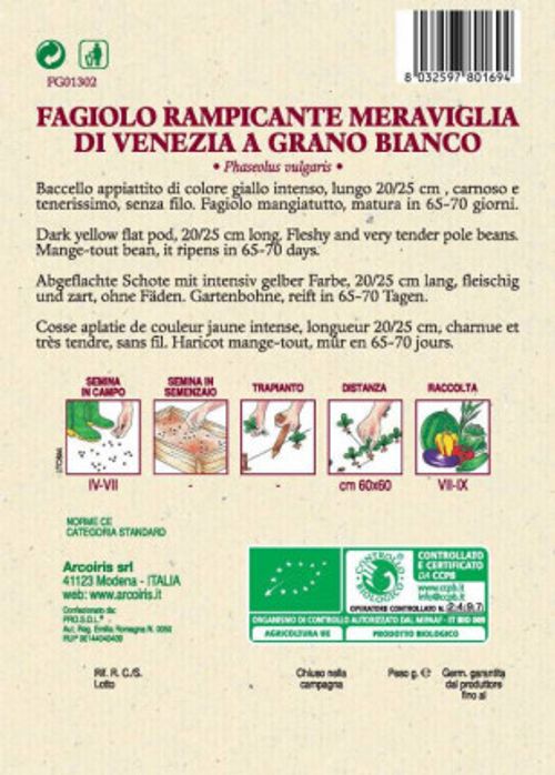 Italienska vaxbönafröer och grönsaksfröer