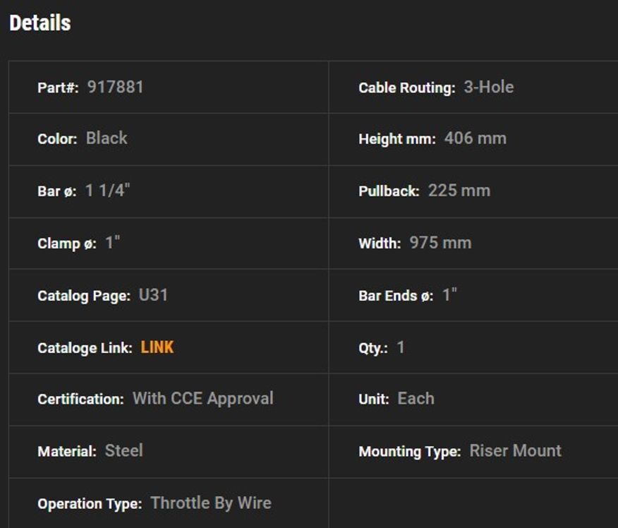 16" Bonanza Bagger Handlebar Black 1 1/4" Powder Coated Throttle By Wire 