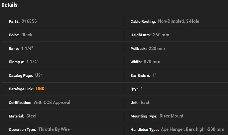 14" Styre Aphäng för 1.25" risers svart