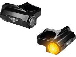 Blinkers Nano Series Sportster S Handlebar LED Turn Signals/Position Light Black Powder Coated Smoke LED 