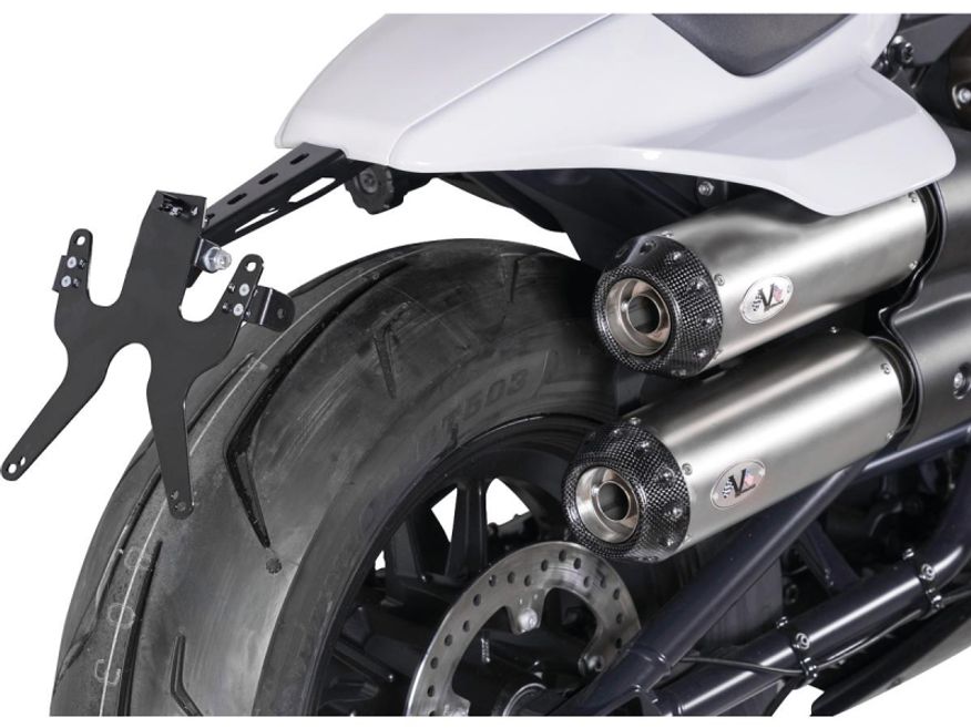  Sportster S 2in2 Racing Muffler and Mid-Pipe Set Endcap Tracker Carbon Stainless Steel Satin 