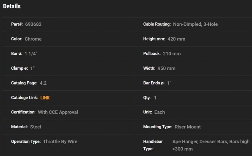 17" Dresser Ape Hanger Handlebar 